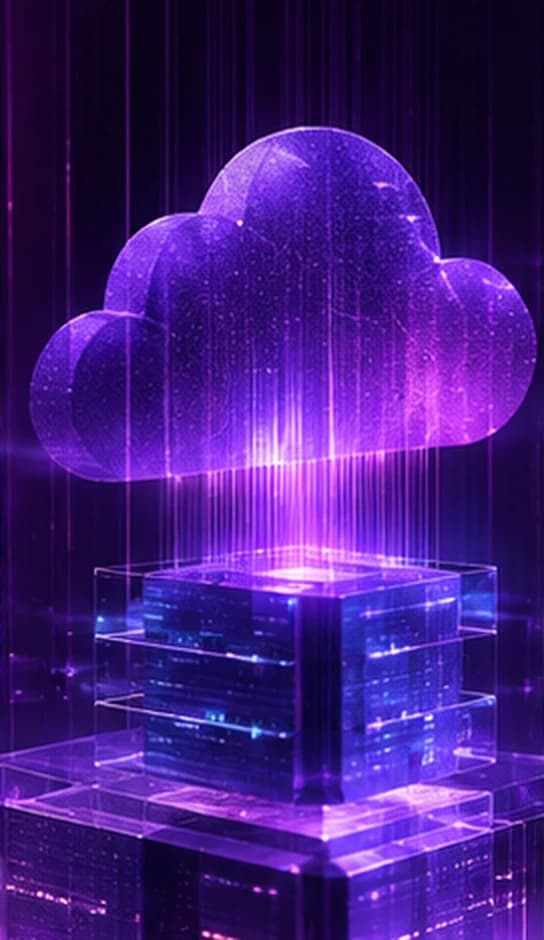 Glowing purple cloud above digital infrastructure