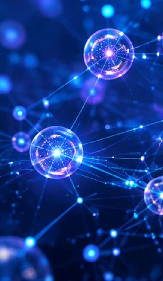 Interconnected blue digital spheres