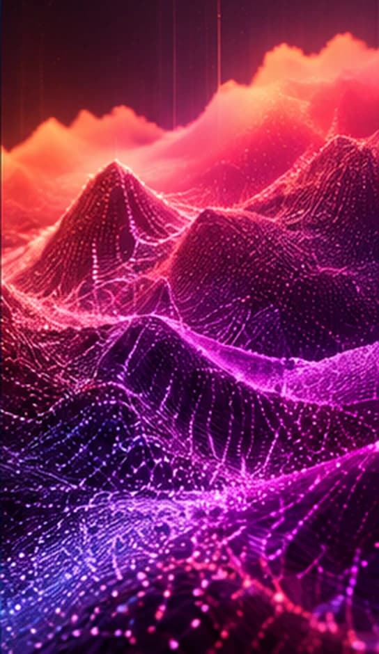 Glowing magenta digital mountain landscape